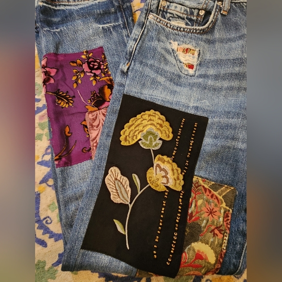 Free People Embellished Patchwork Luxe Boyfriend Jeans Size 25 - Picture 11 of 14